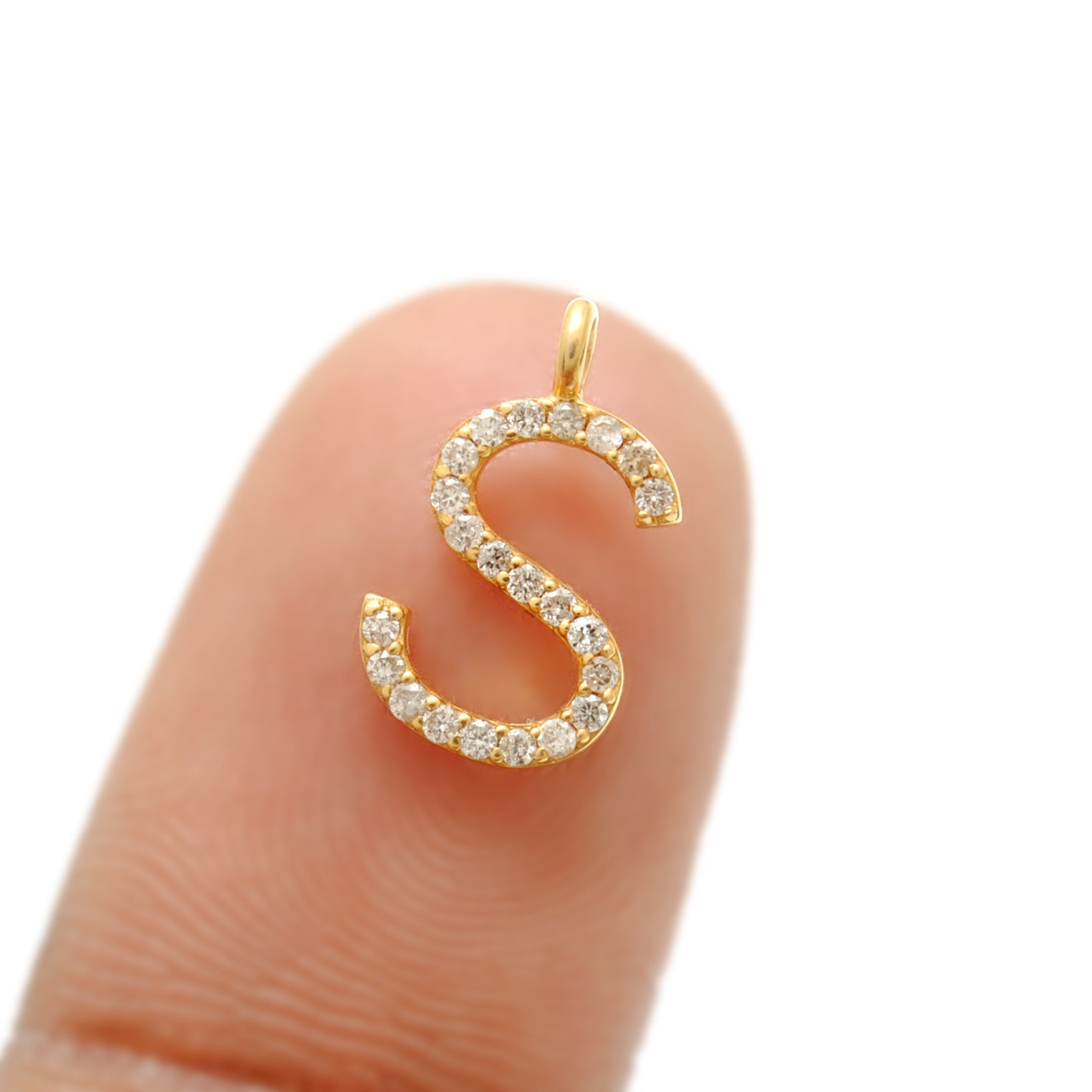 14k Solid Yellow Gold Pave Diamond S Initial Letter Charm - Sar Gems