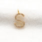 14k Solid Yellow Gold White Diamond S Initial Alphabet Charm Pendant