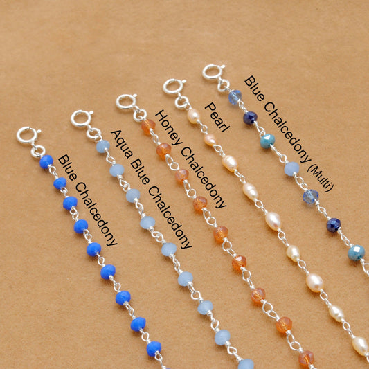 925 Sterling Silver Multi-Chalcedony & Peal Rosary Necklace – Sar Gems - Sar Gems