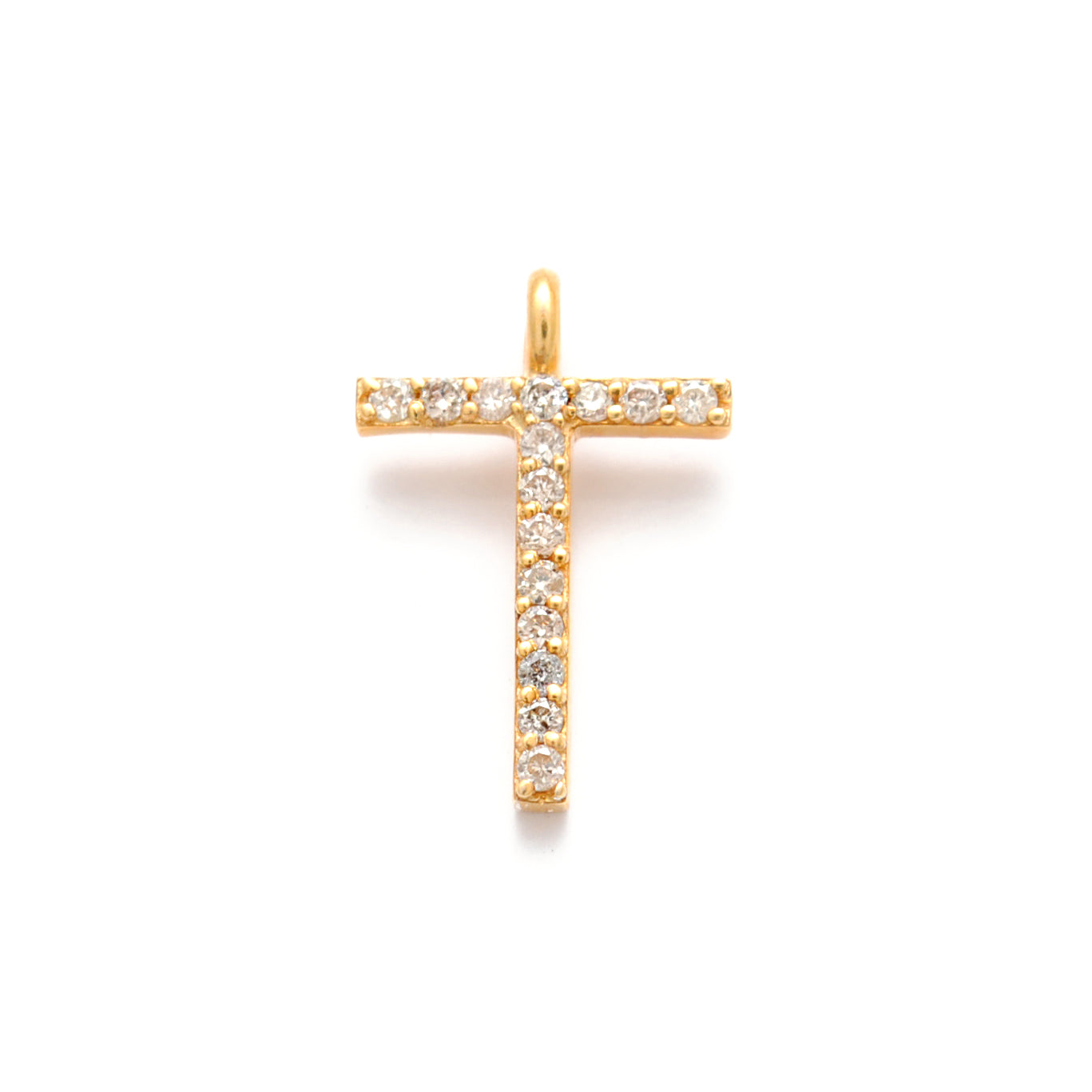 14k Solid Yellow Gold Pave Diamond T Initial Letter Charm - Sar Gems