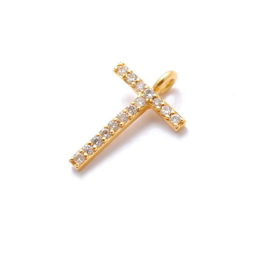 14k Solid Yellow Gold White Diamond T Initial Alphabet Charm Pendant