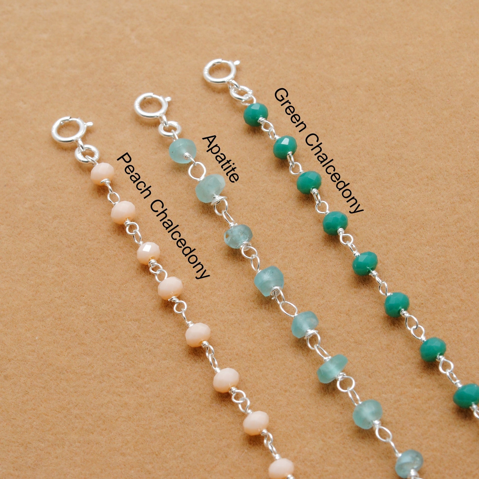 925 Sterling Silver Multi-Gemstone Rosary Necklace – Chalcedony & Apatite Gemstone - Sar Gems