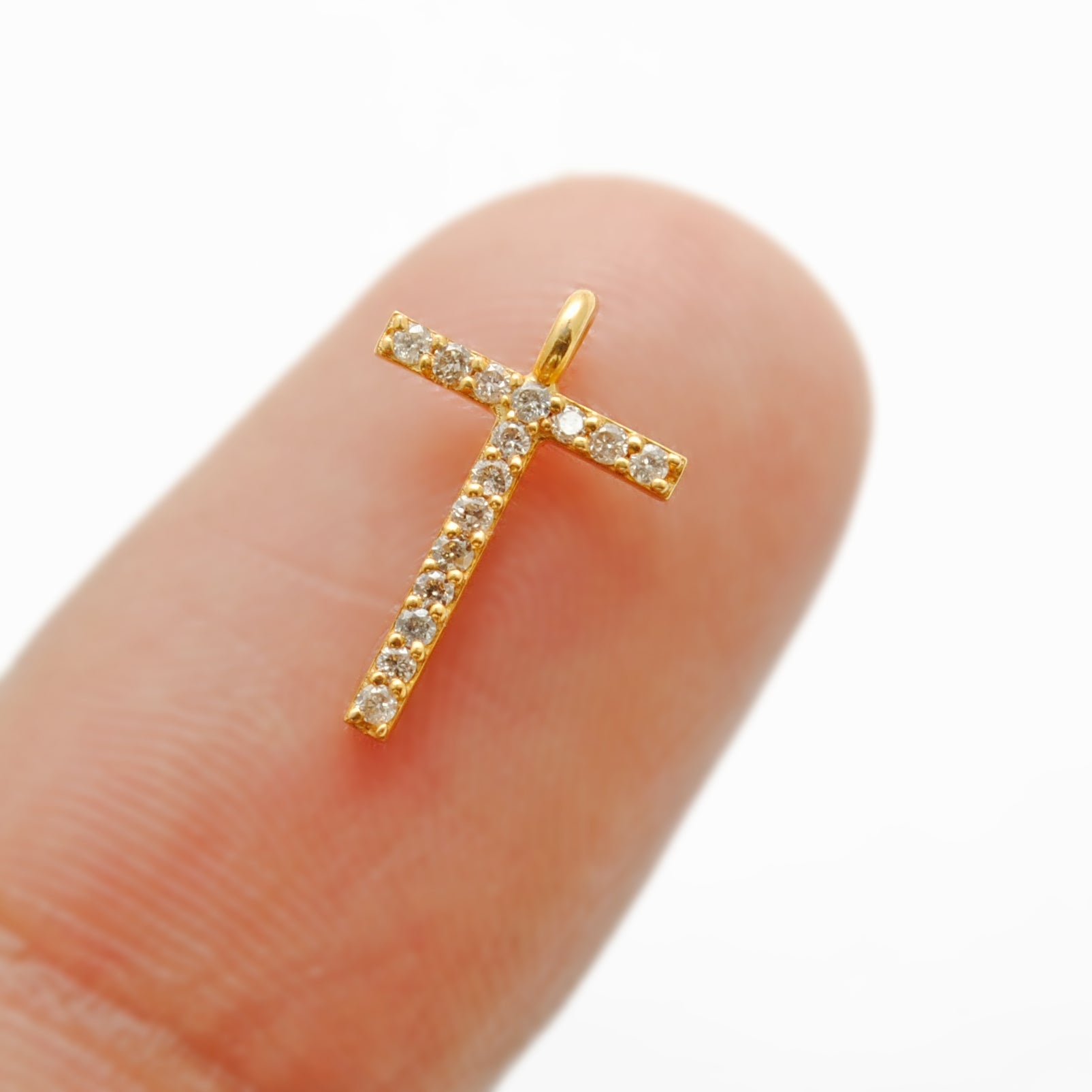 14k Solid Yellow Gold White Diamond T Initial Alphabet Charm Pendant