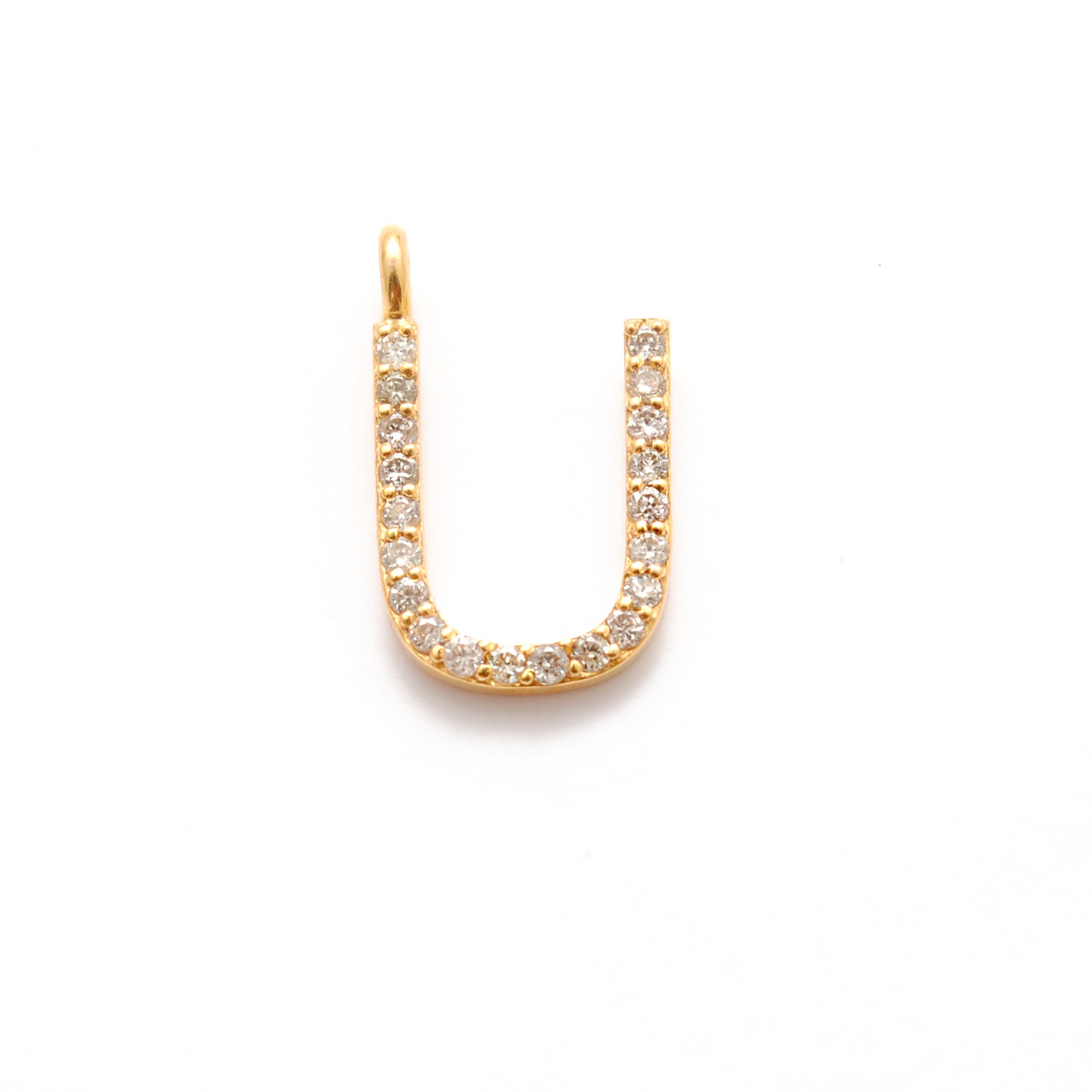 14k Solid Yellow Gold Pave Diamond U Initial Letter Charm - Sar Gems