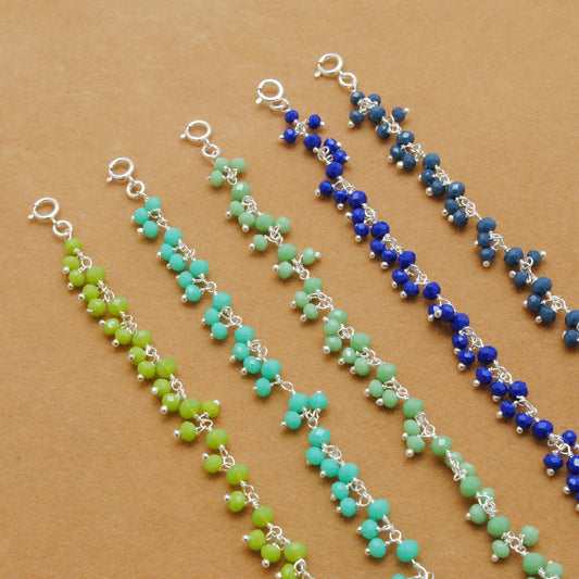 925 Sterling Silver Soft Tone Gemstone Necklace – Light Blue, Green & Peridot Chalcedony - Sar Gems