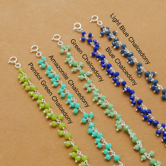 925 Sterling Silver Soft Tone Gemstone Necklace – Light Blue, Green & Peridot Chalcedony - Sar Gems