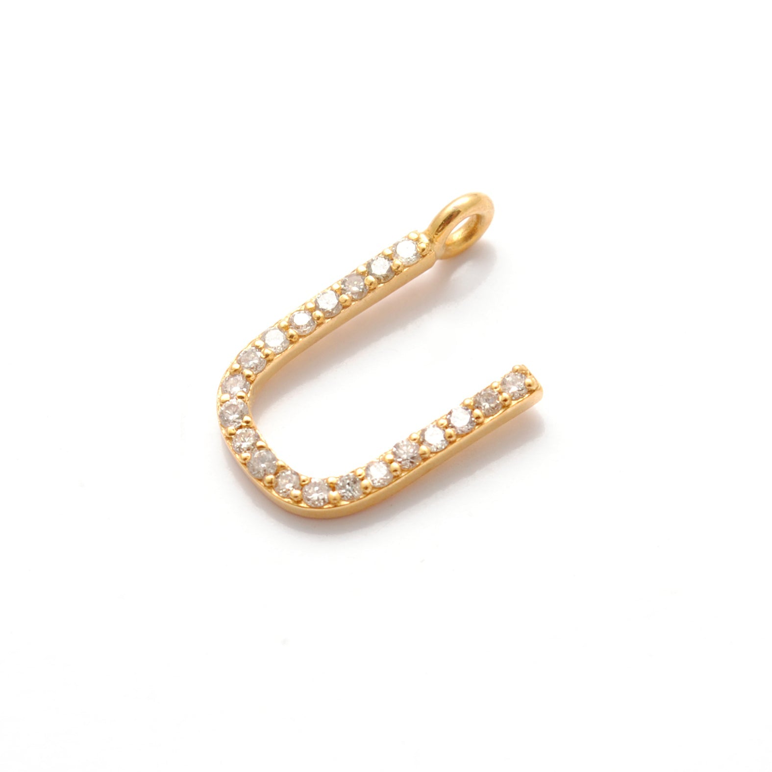 14k Solid Yellow Gold Pave Diamond U Initial Letter Charm - Sar Gems