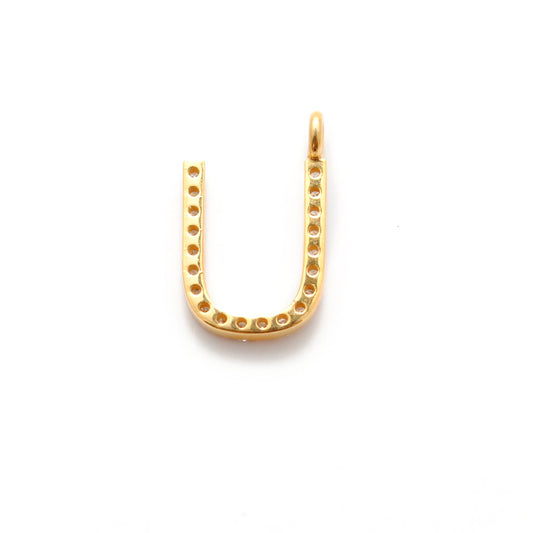 14k Solid Yellow Gold White Diamond U Initial Alphabet Charm Pendant
