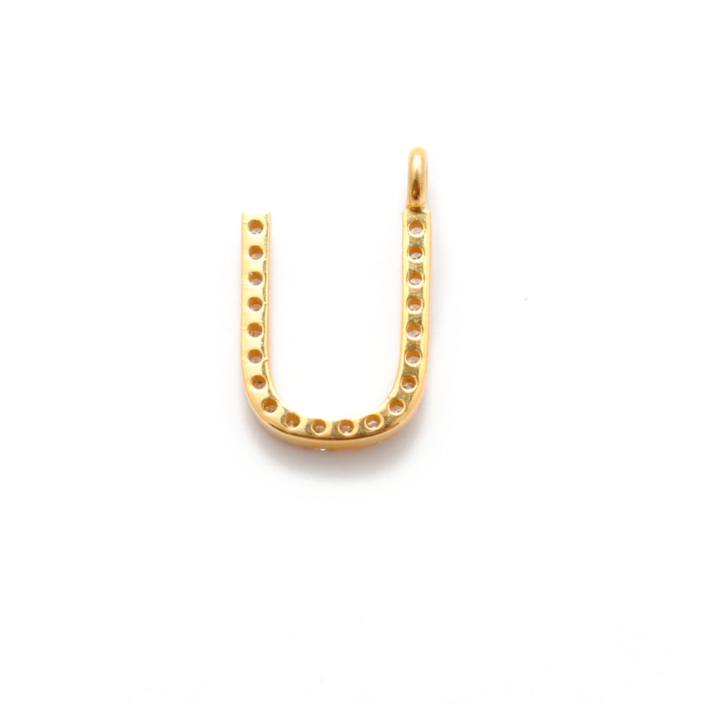 14k Solid Yellow Gold Pave Diamond U Initial Letter Charm - Sar Gems
