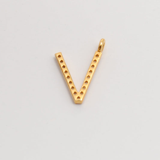 14k Solid Yellow Gold Pave Diamond V Initial Letter Charm - Sar Gems