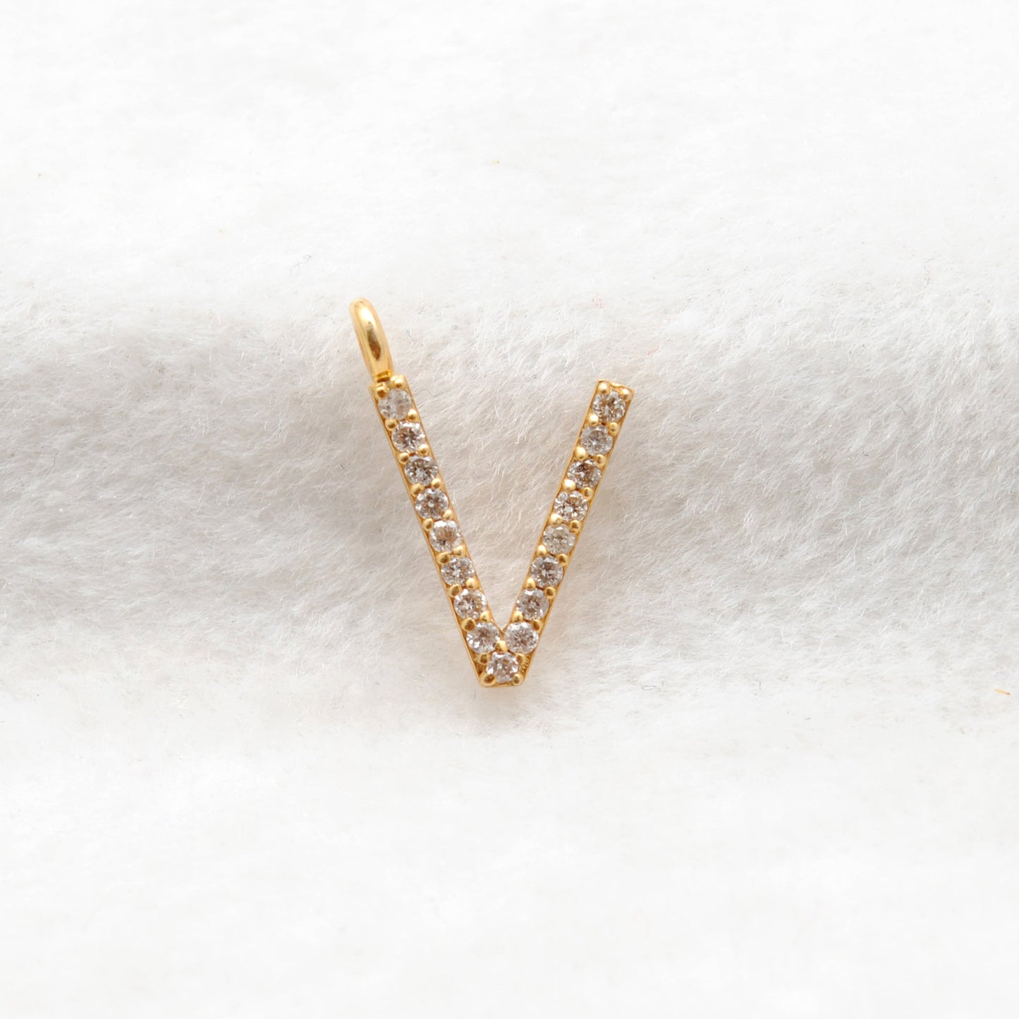 14k Solid Yellow Gold Pave Diamond V Initial Letter Charm - Sar Gems