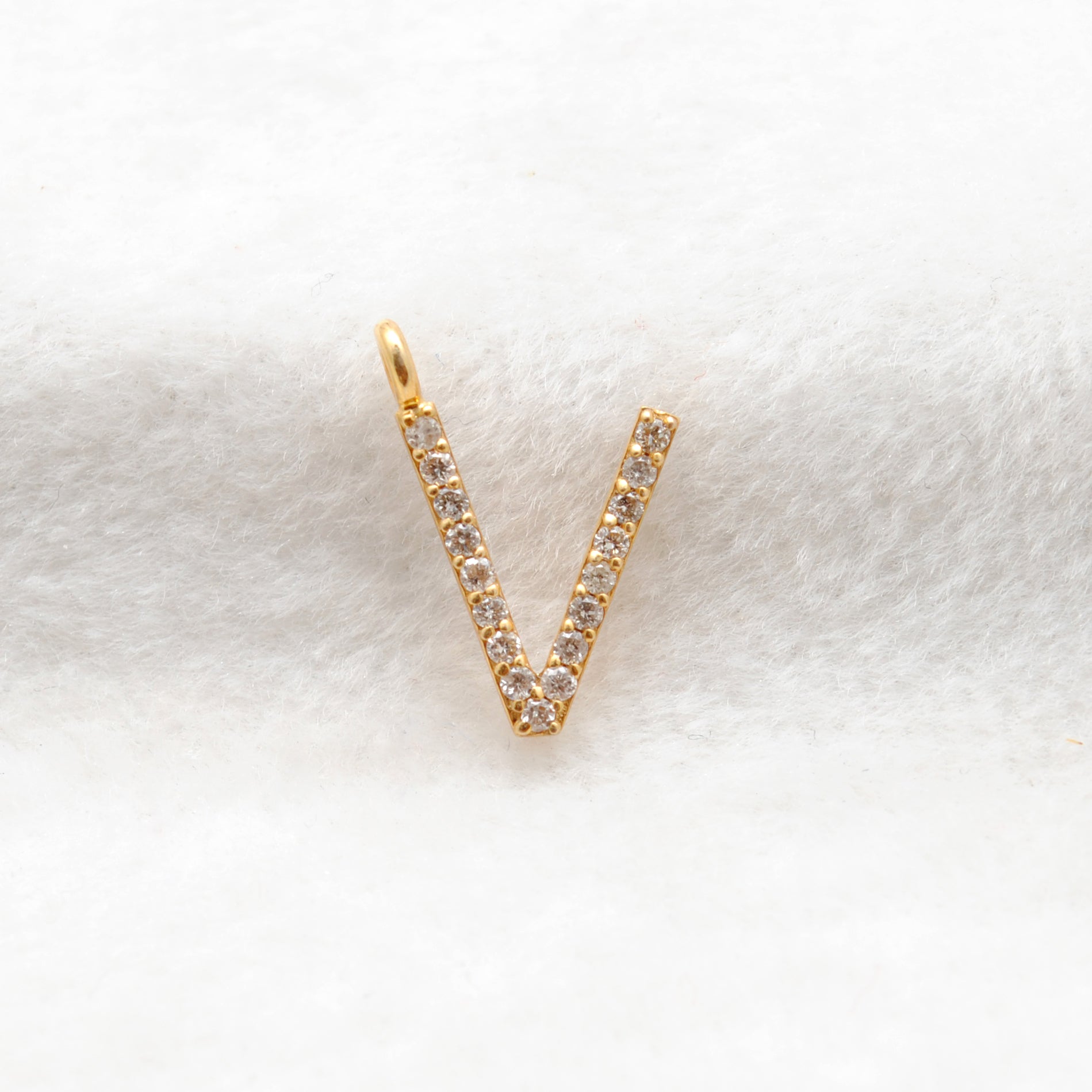 14k Solid Yellow Gold Pave Diamond V Initial Letter Charm - Sar Gems