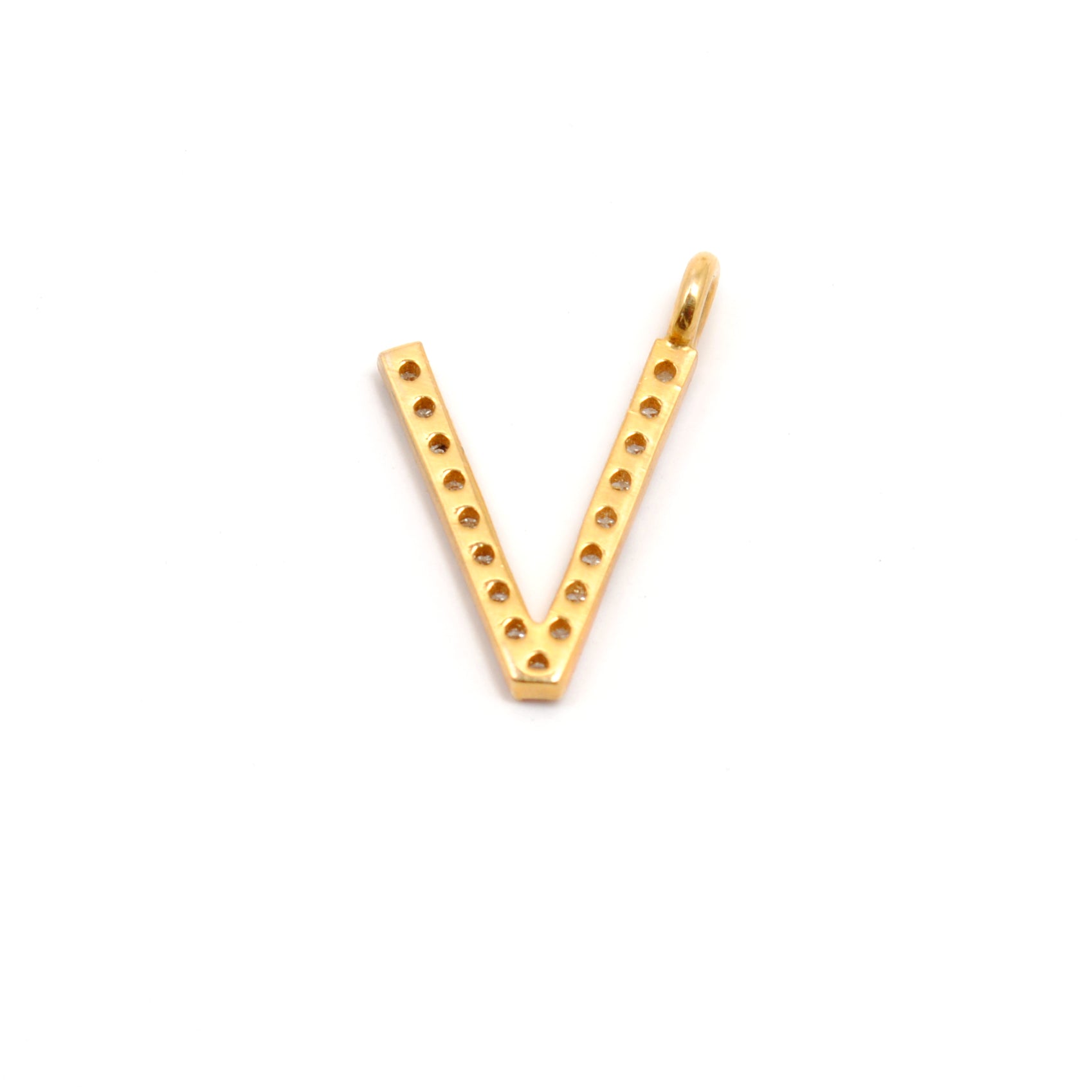 14k Solid Yellow Gold Pave Diamond V Initial Letter Charm - Sar Gems