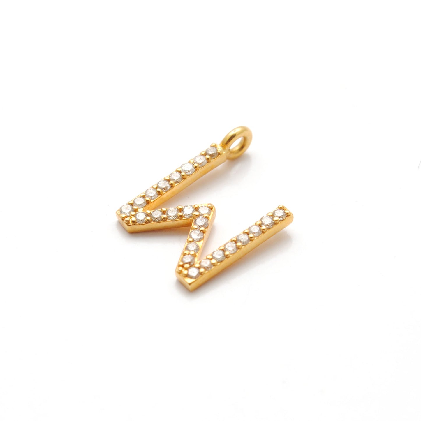 14k Solid Yellow Gold White Diamond W Initial Alphabet Charm Pendant
