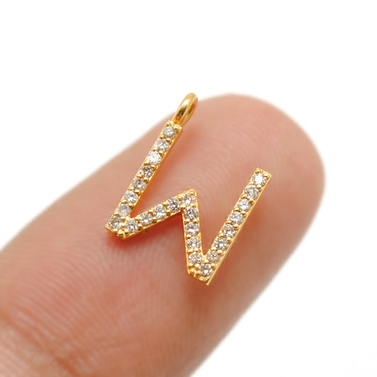 14k Solid Yellow Gold Pave Diamond W Initial Letter Charm - Sar Gems