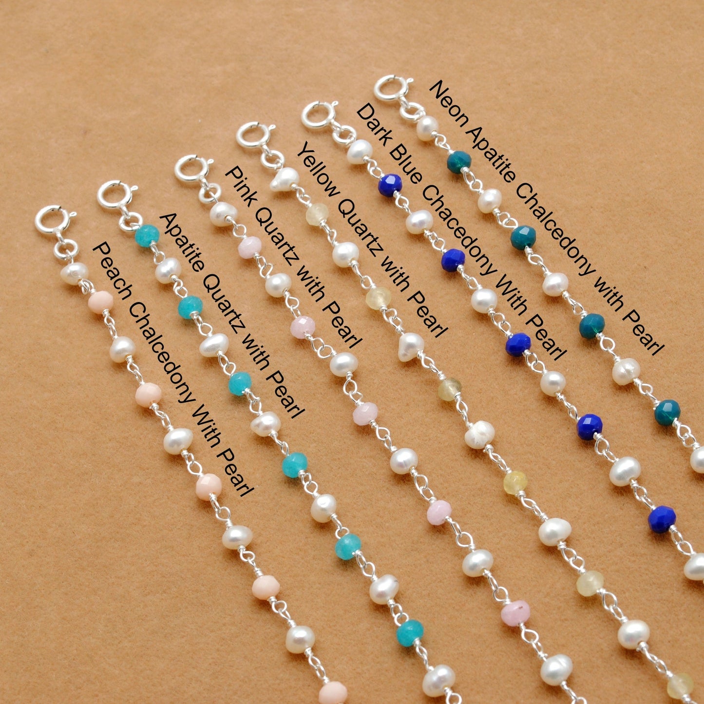 925 Silver Multi Chalcedony with Pearl Accent Beaded Bracelet