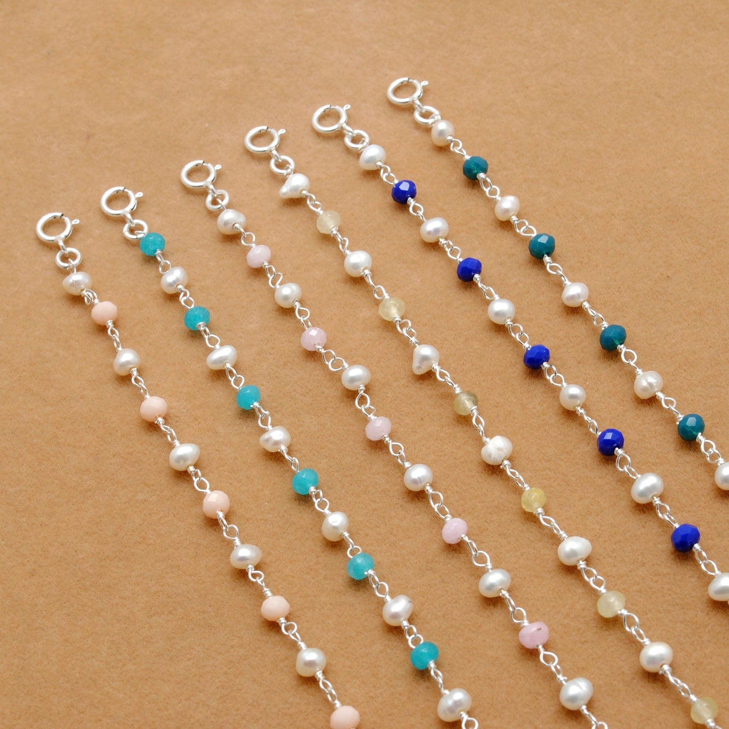 925 Silver Multi Chalcedony with Pearl Accent Beaded Bracelet