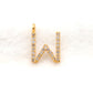 14k Solid Yellow Gold White Diamond W Initial Alphabet Charm Pendant