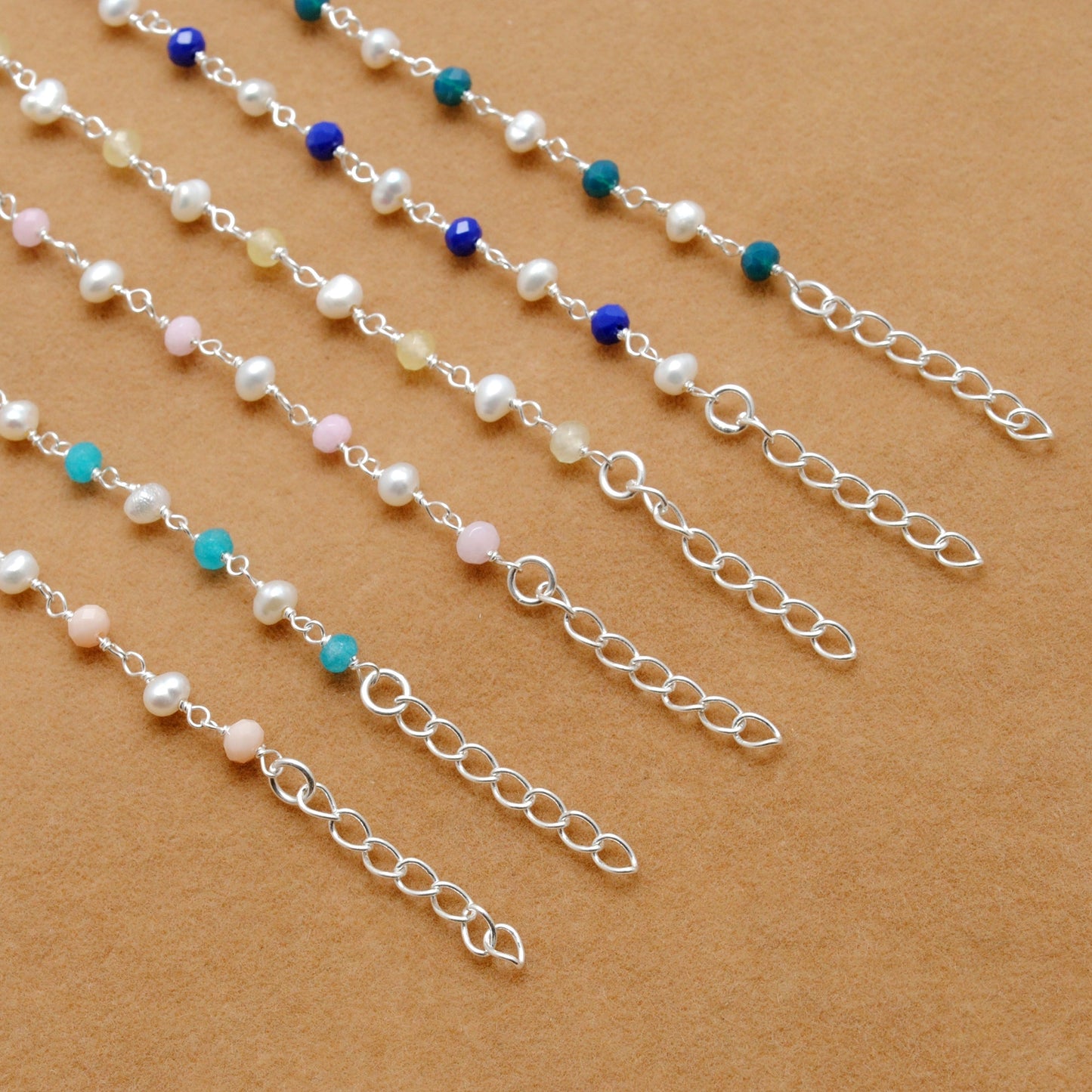 925 Silver Multi Chalcedony with Pearl Accent Beaded Bracelet