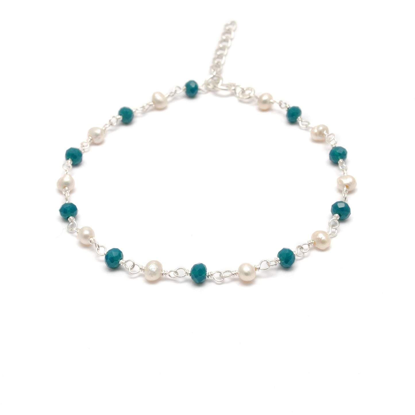 925 Silver Multi Chalcedony with Pearl Accent Beaded Bracelet