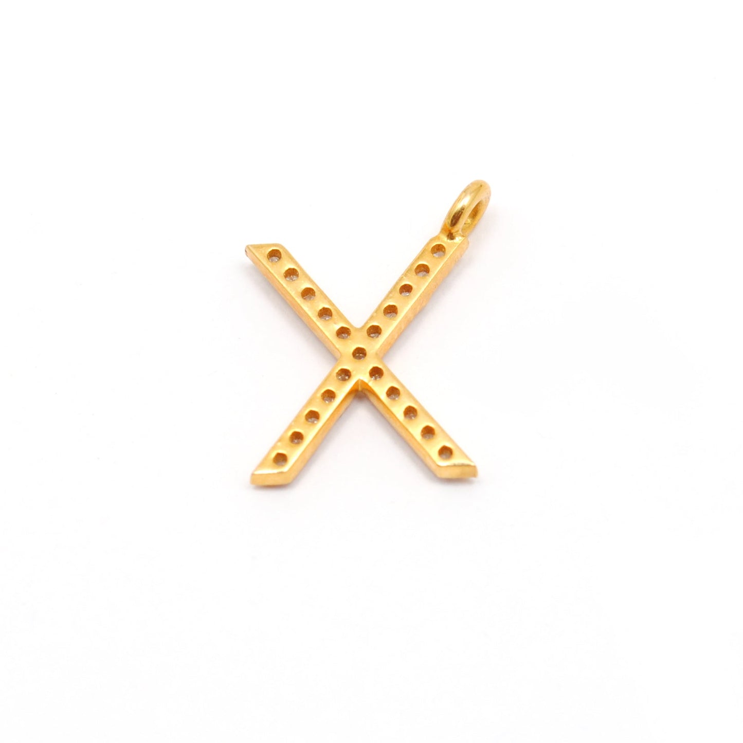 14k Solid Yellow Gold White Diamond X Initial Alphabet Charm Pendant