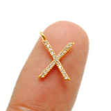 14k Solid Yellow Gold White Diamond X Initial Alphabet Charm Pendant