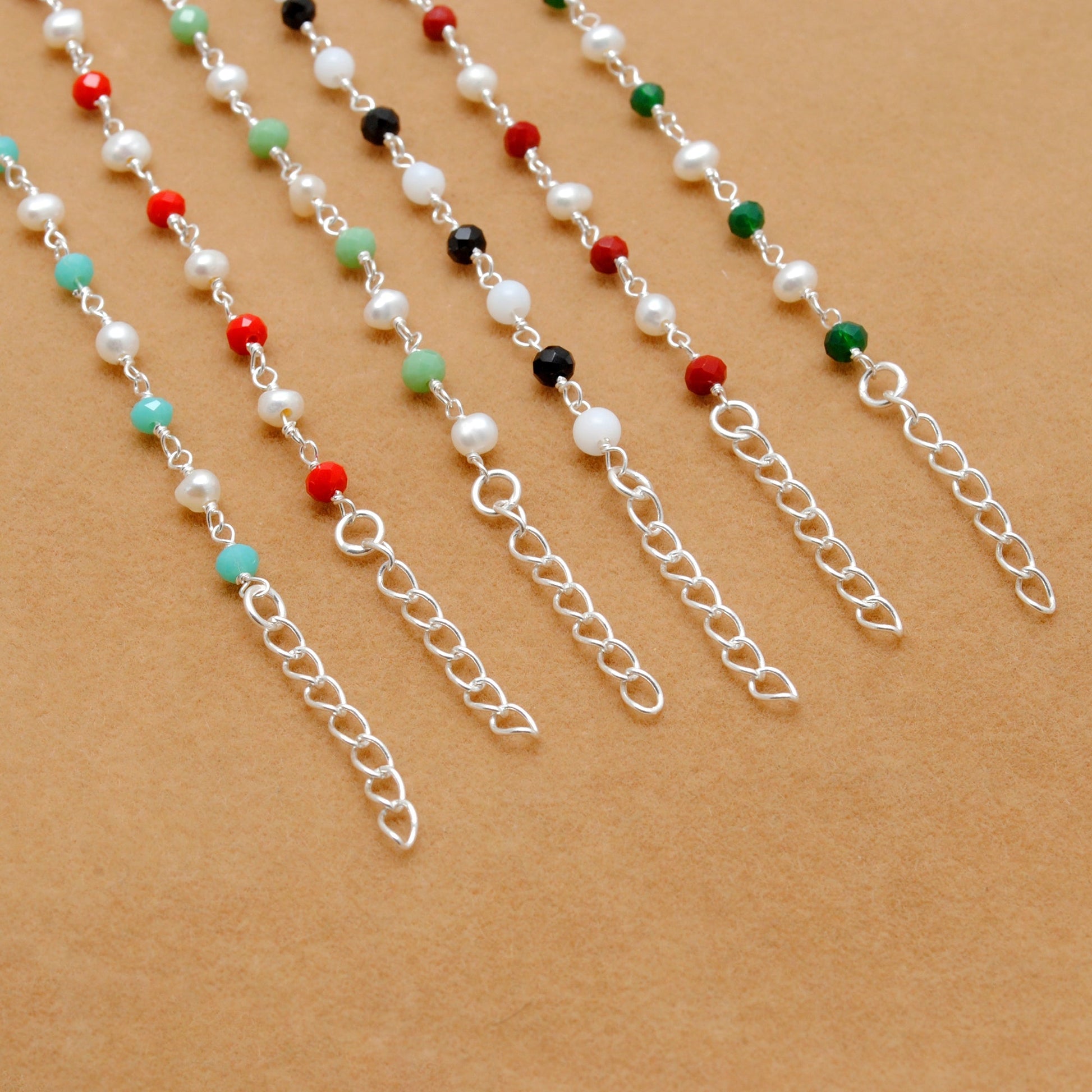 925 Silver Multi Chalcedony & Pearl Chain Bracelet – Minimalist Jewelry - Sar Gems