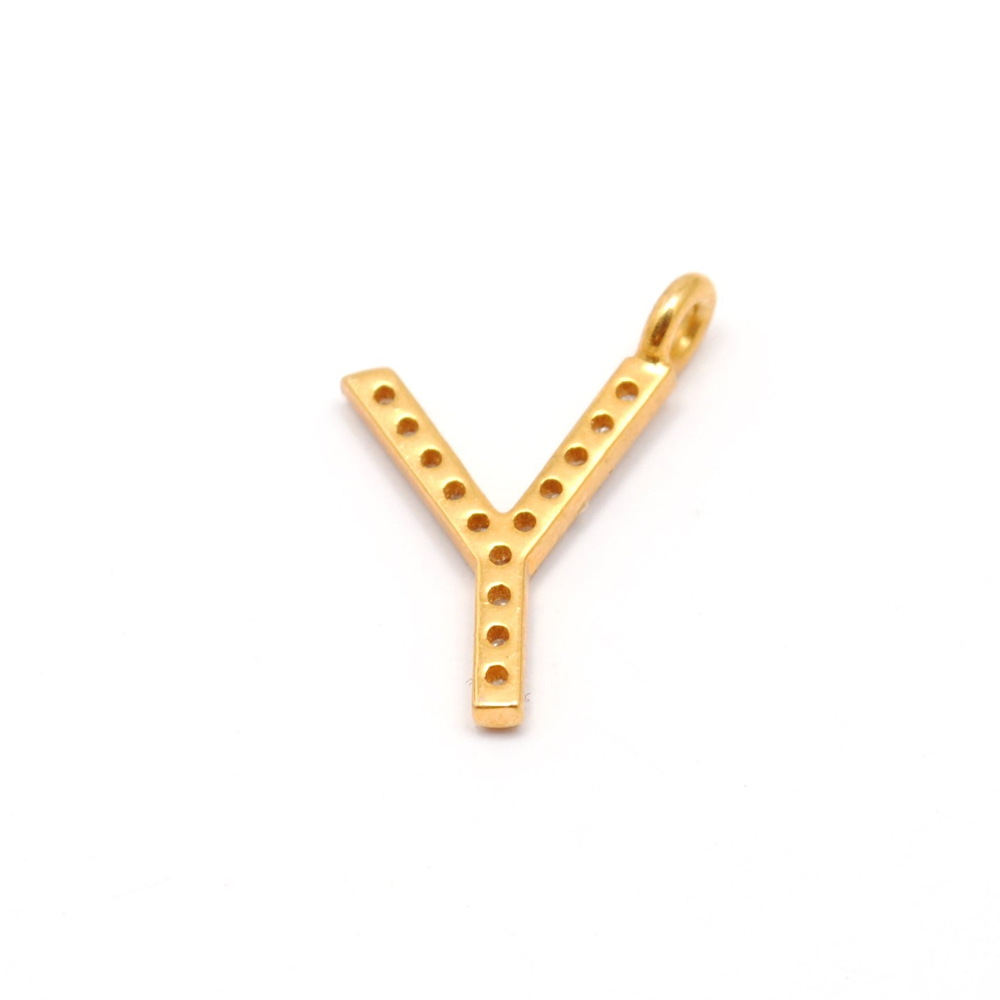 14k Solid Yellow Gold White Diamond Y Initial Alphabet Charm Pendant