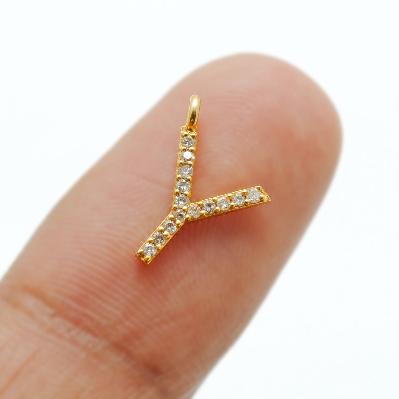 14k Solid Yellow Gold Pave Diamond Y Initial Letter Charm - Sar Gems