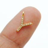 14k Solid Yellow Gold White Diamond Y Initial Alphabet Charm Pendant