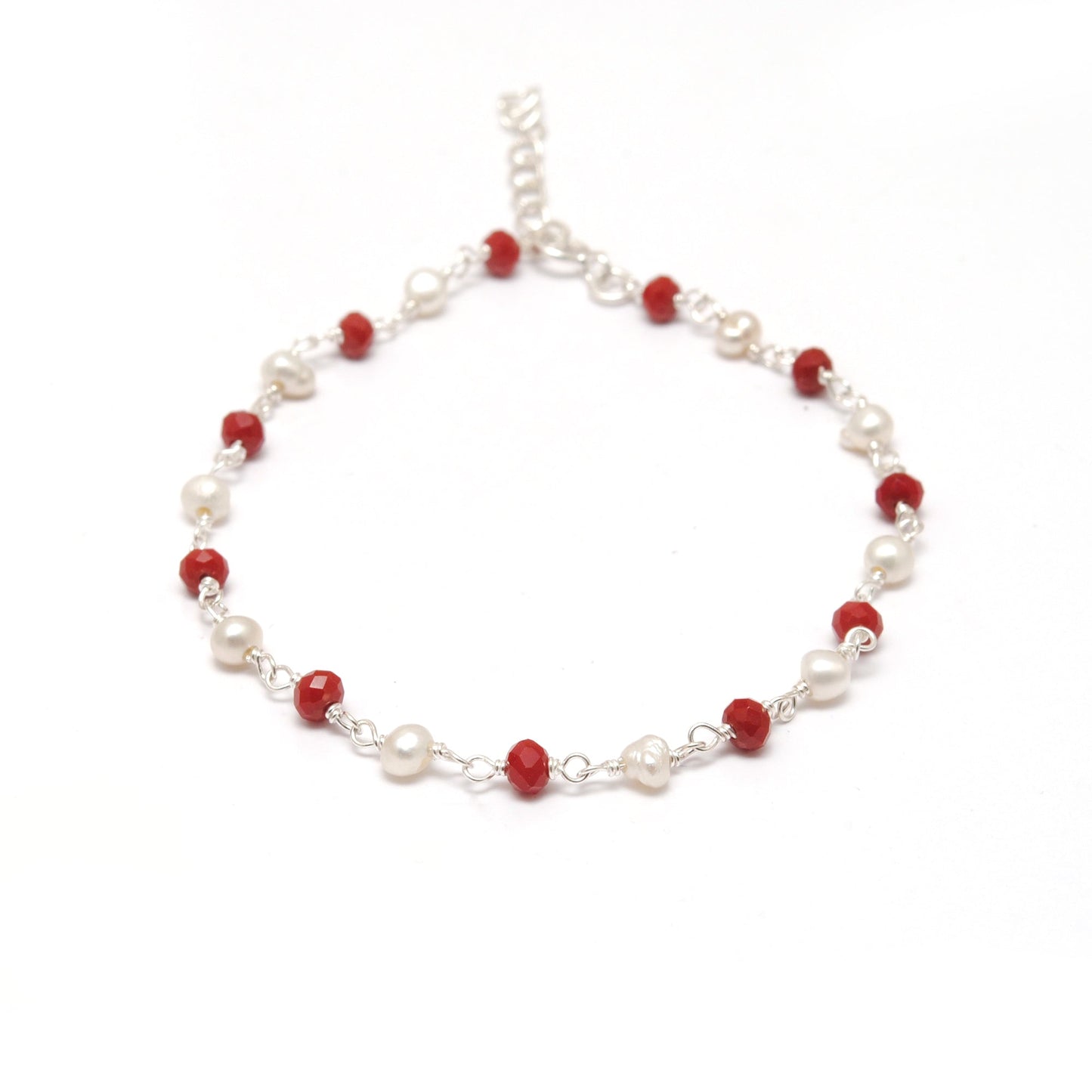 925 Silver Multi Chalcedony & Pearl Chain Bracelet – Minimalist Jewelry - Sar Gems