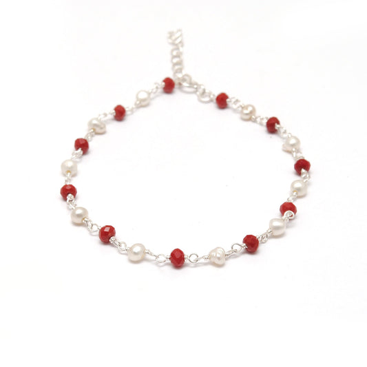 925 Silver Multi Chalcedony & Pearl Chain Bracelet – Minimalist Jewelry - Sar Gems
