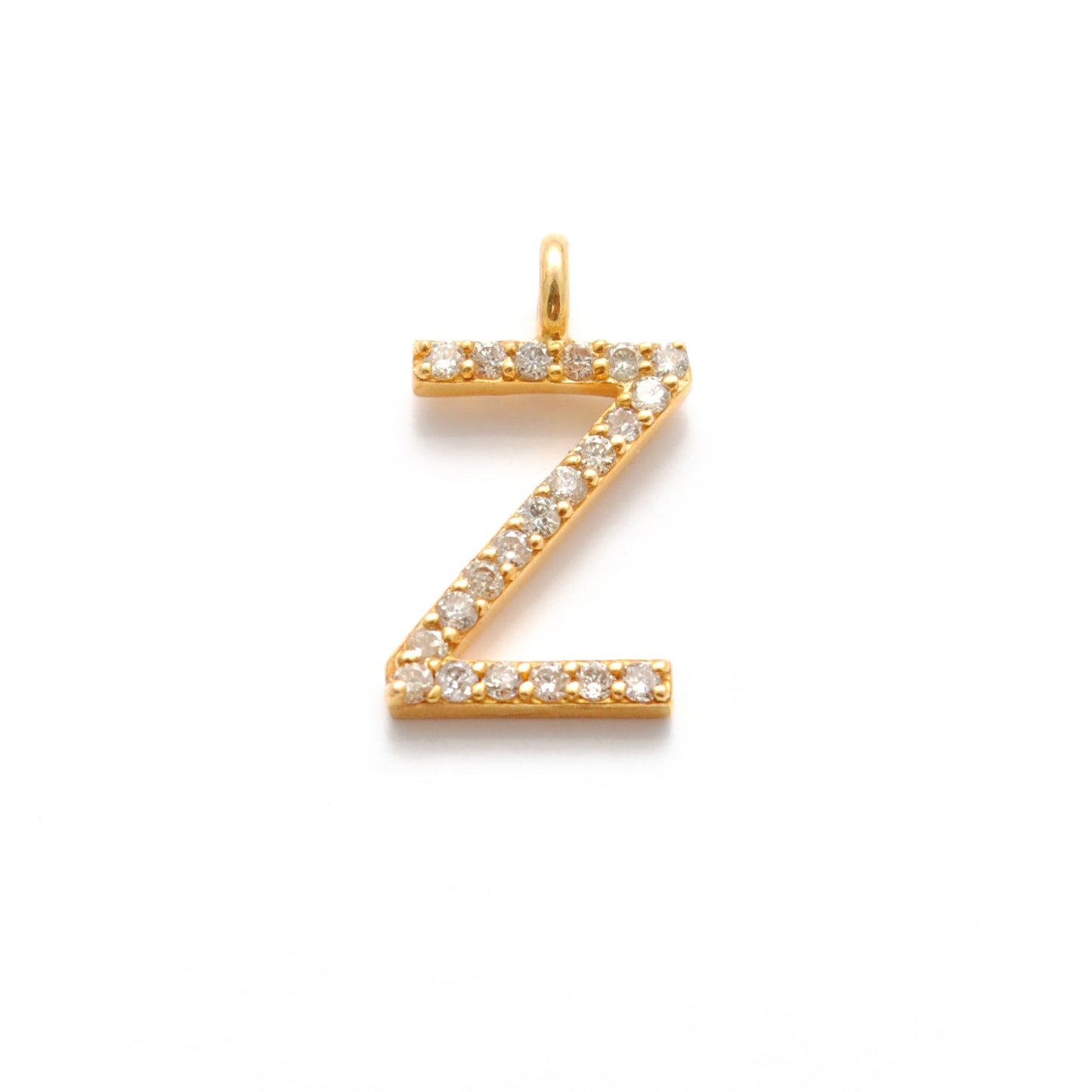 14k Solid Yellow Gold Pave Diamond Z Initial Letter Charm - Sar Gems