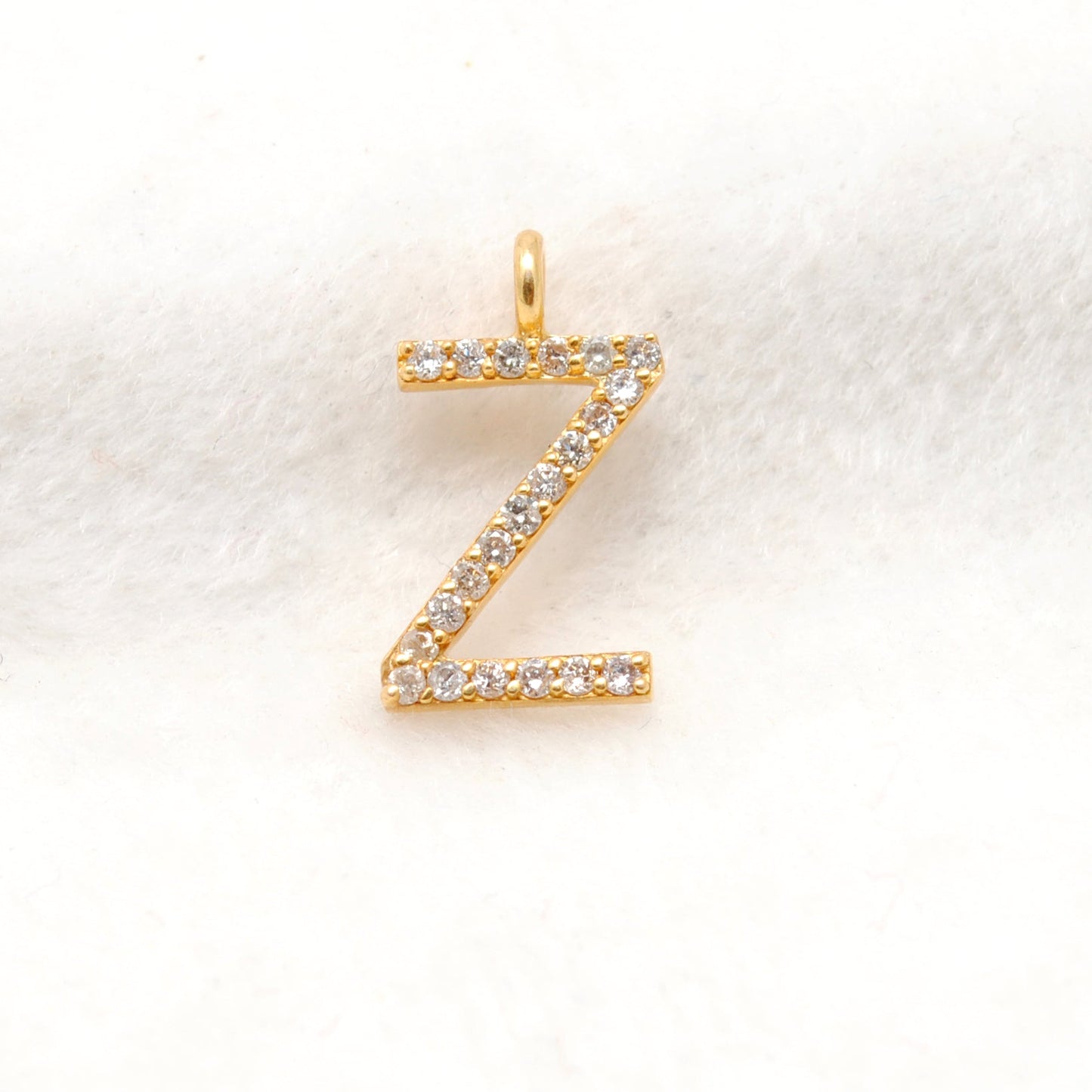 14k Solid Yellow Gold Pave Diamond Z Initial Letter Charm - Sar Gems