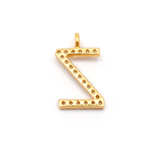 14k Solid Yellow Gold White Diamond Z Initial Alphabet Charm Pendant