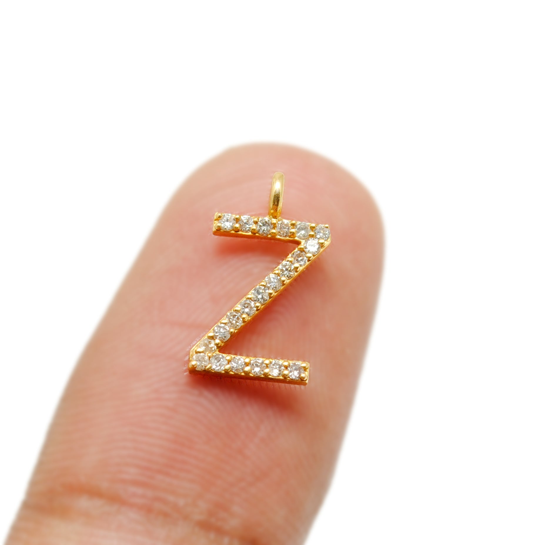 14k Solid Yellow Gold Pave Diamond Z Initial Letter Charm - Sar Gems