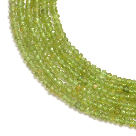 Natural Green Peridot Faceted Rondelle Gemstone Beads 13" Strand