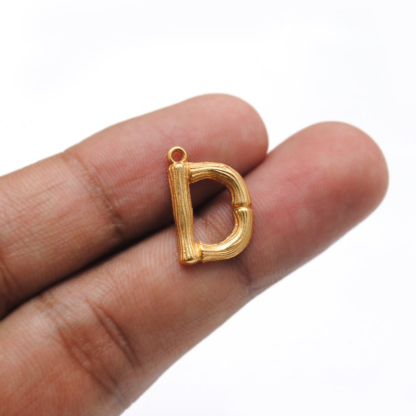 18k Solid Yellow Gold D Initial Letter Charm Pendant