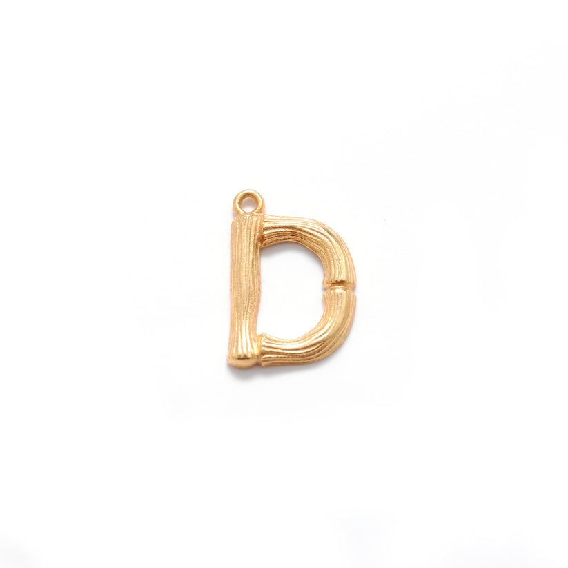 18k Solid Yellow Gold D Initial Letter Charm Pendant