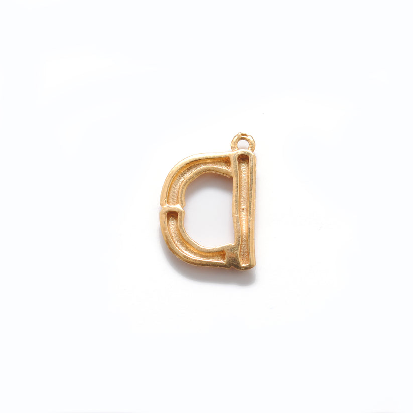 18k Solid Yellow Gold D Initial Letter Charm Pendant