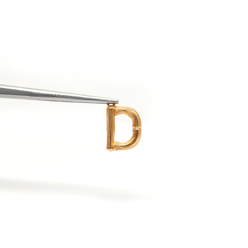 18k Solid Yellow Gold D Initial Letter Charm Pendant