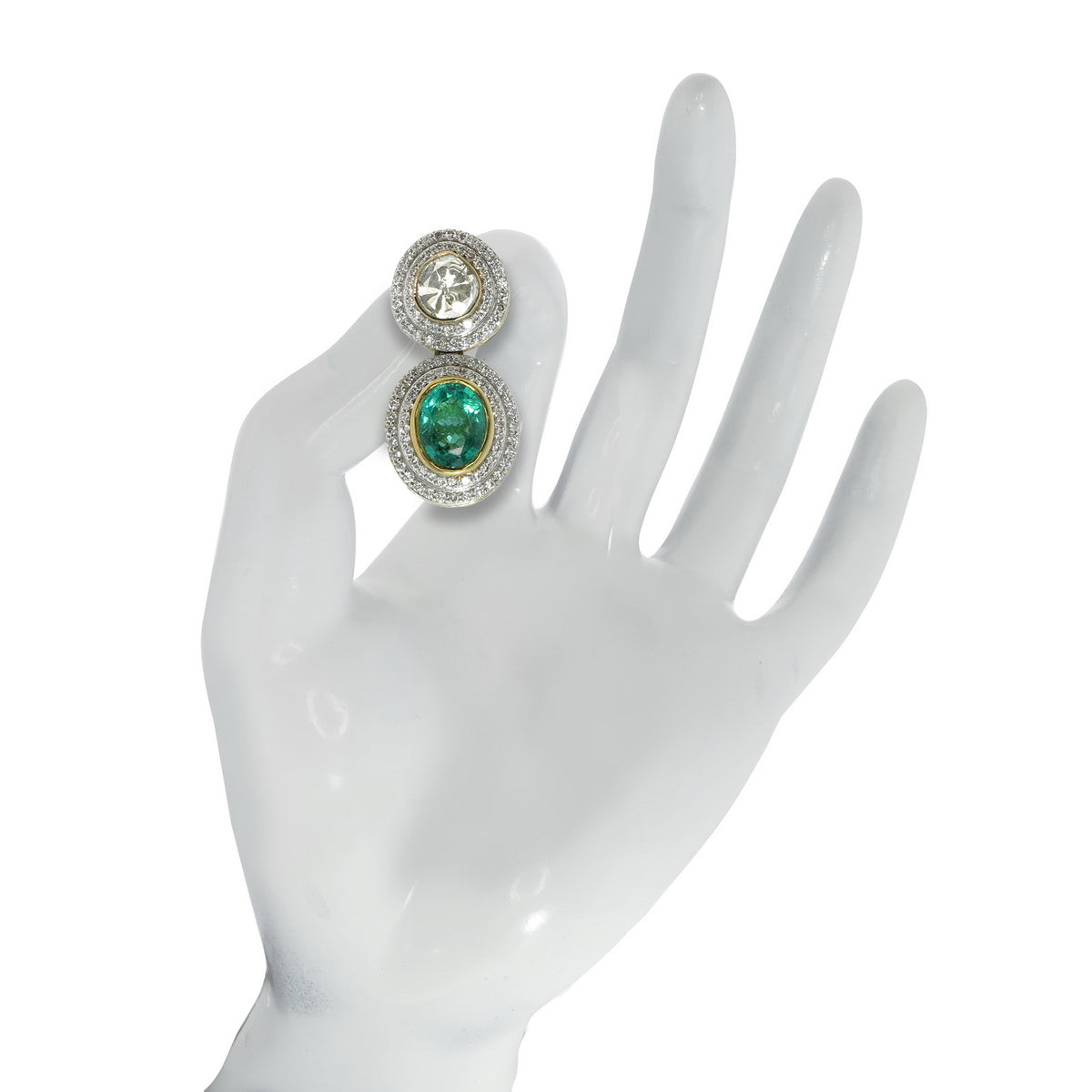 Emerald and Polki Diamond Double Oval Earrings