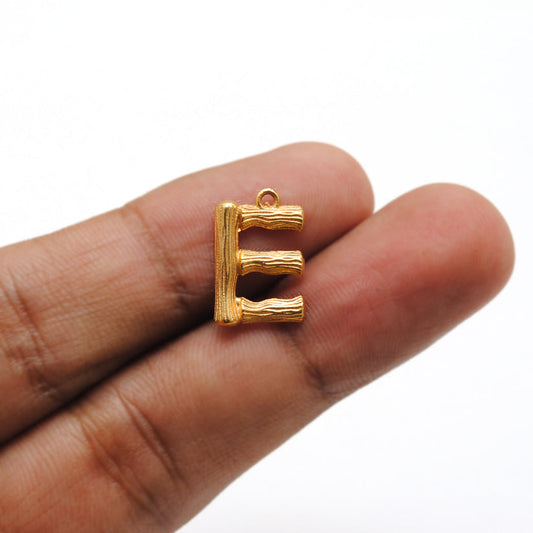 18k Solid Yellow Gold "E" Initial Letter Charm Pendant - view 3