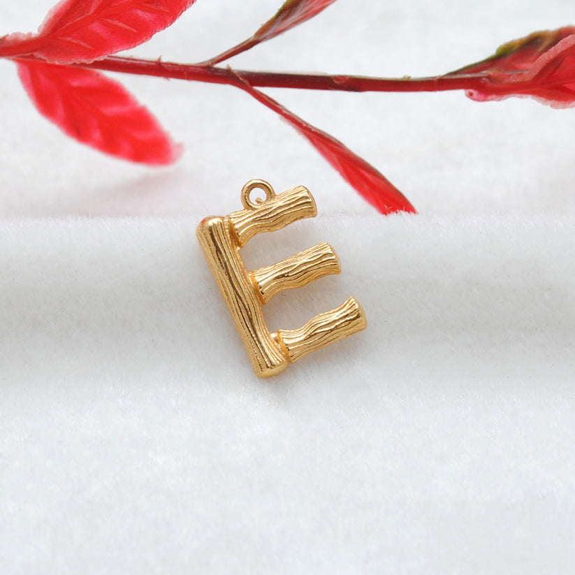 18k Solid Yellow Gold "E" Initial Letter Charm Pendant