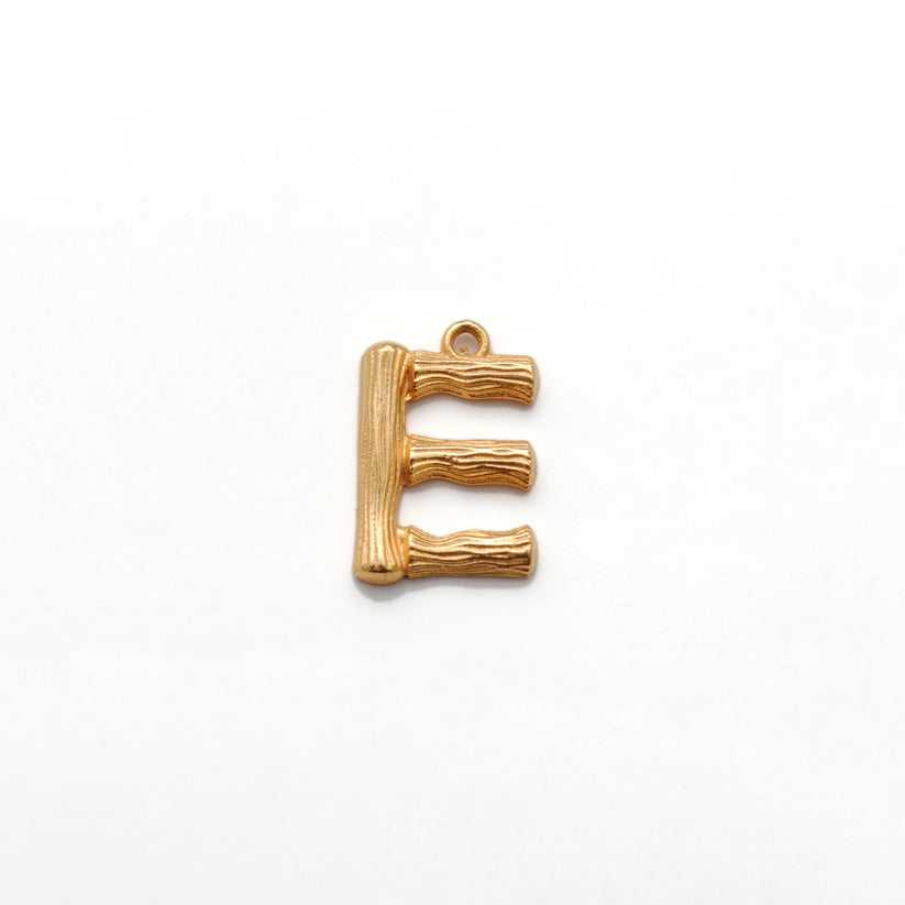 18k Solid Yellow Gold "E" Initial Letter Charm Pendant
