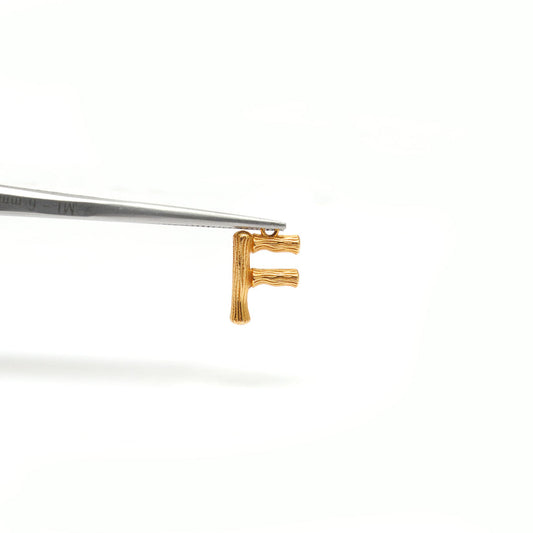18k Solid Yellow Gold F Initial Letter Charm Pendant - view 3