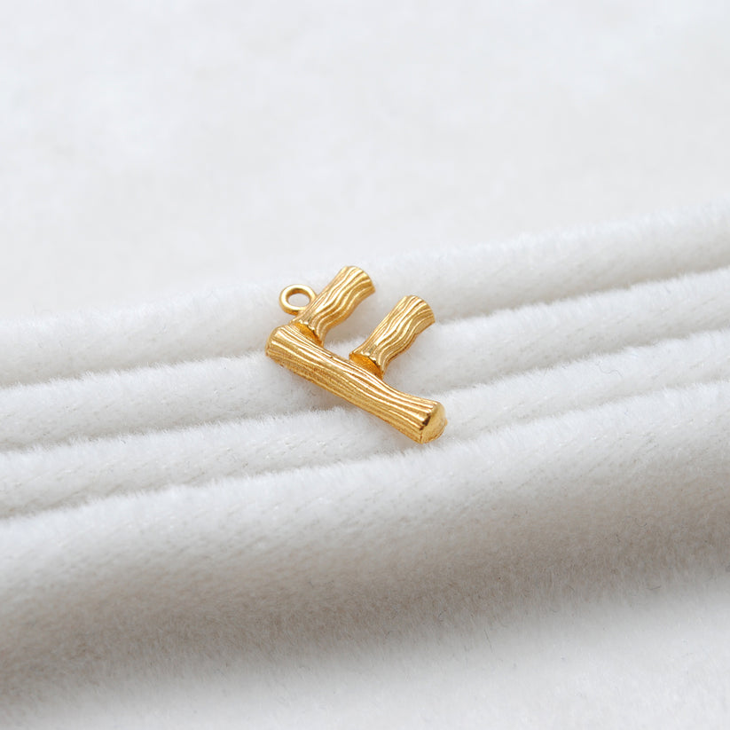 18k Solid Yellow Gold F Initial Letter Charm Pendant