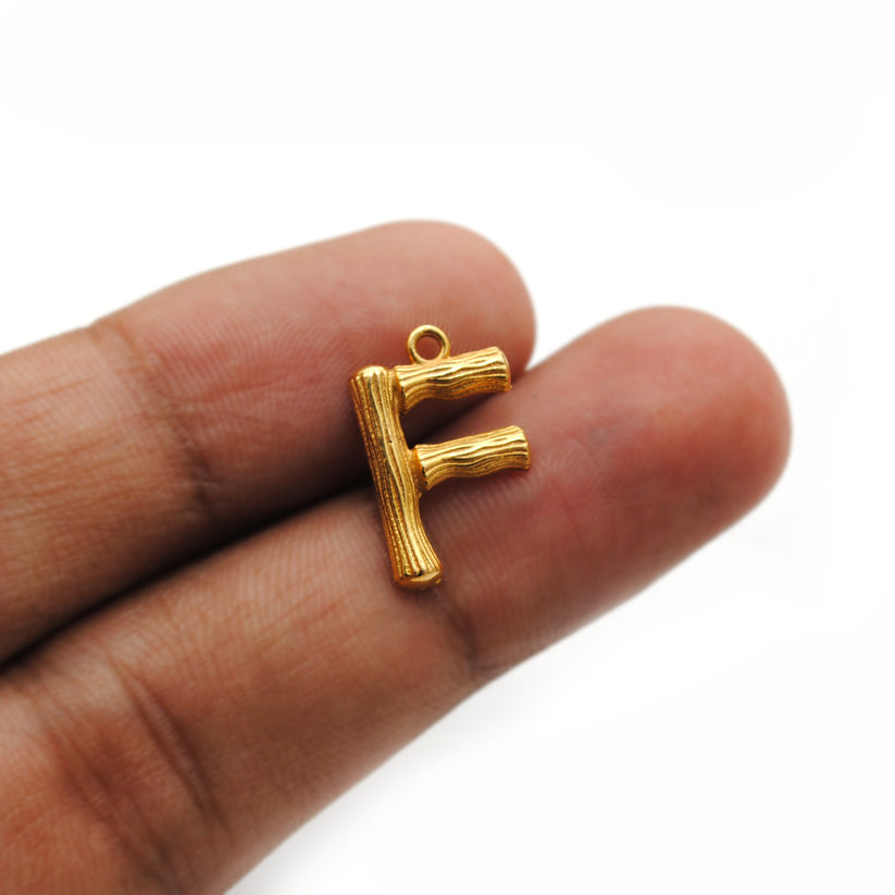 18k Solid Yellow Gold F Initial Letter Charm Pendant