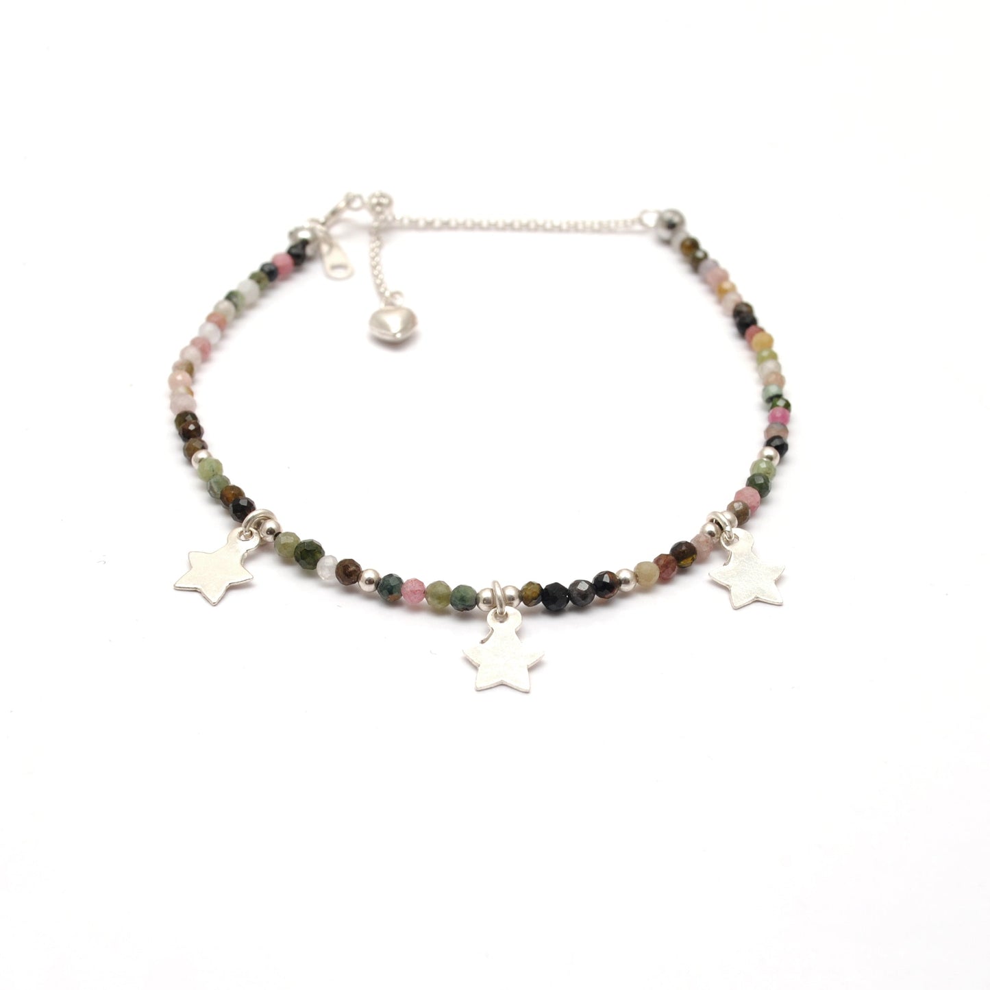 Multi Tourmaline 2mm Silver Charm Bracelet Christmas Gift