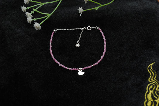 Natural Pink Tourmaline Beads 925 Silver Charm Bracelet - view 3